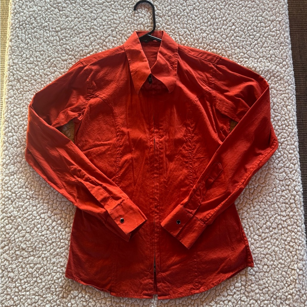 Burnt Orange Ranch Riding Hidden Zip Shirt Women’s Small